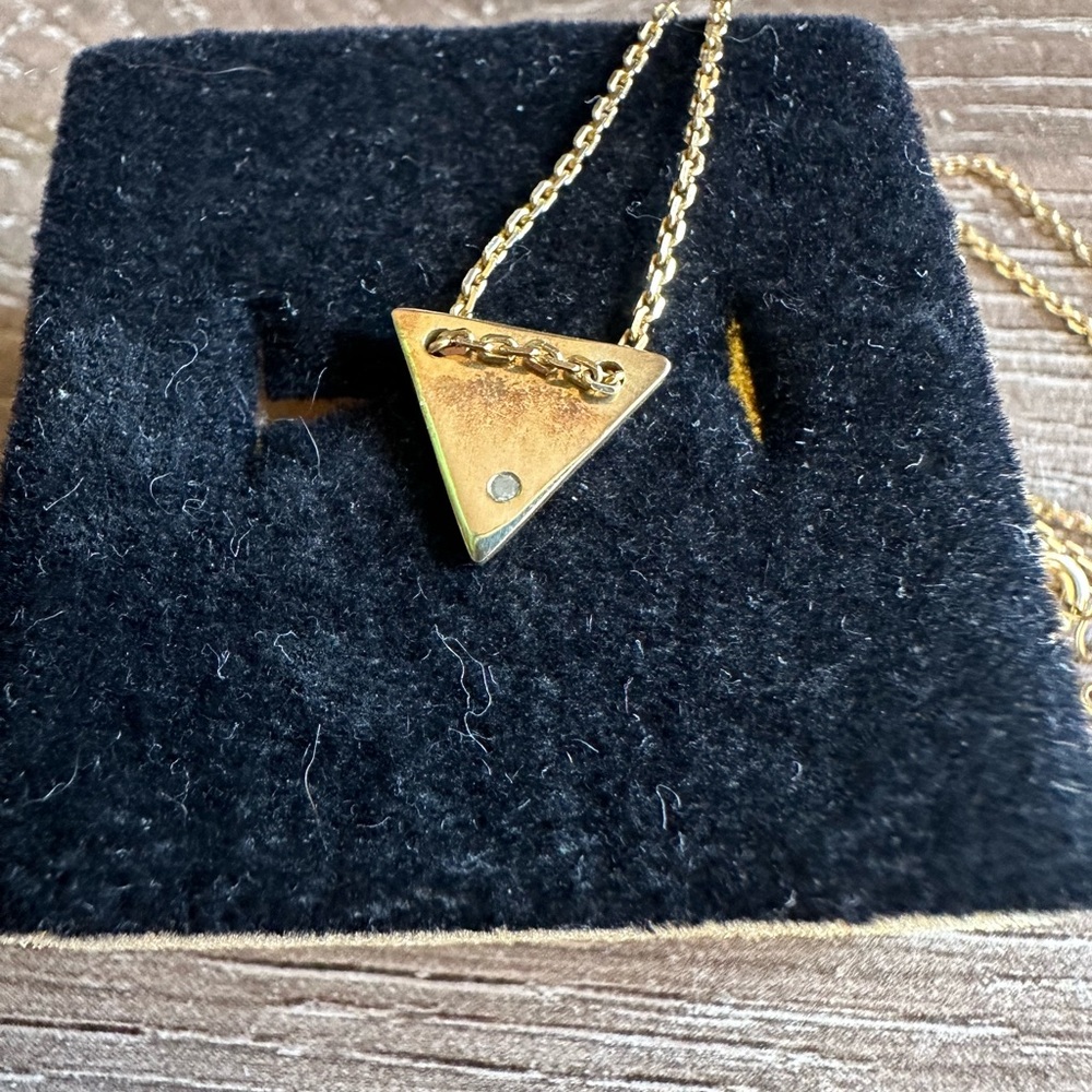SP gold-plated sterling silver triangle pendant necklace Stamped 925 16 Inches